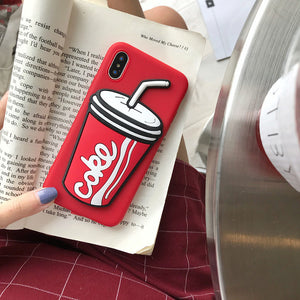 Luxury 3D Cute Coffee Milk Tea Coke Silicone Phone Case
