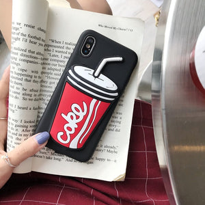 Luxury 3D Cute Coffee Milk Tea Coke Silicone Phone Case